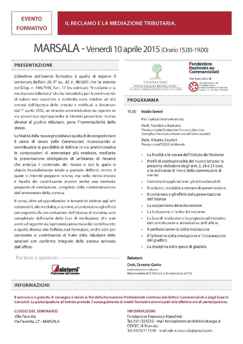 incontro di studio su IL RECLAMO E LA MEDIAZIONE TRIBUTARIA